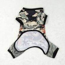 Dog Tattoo Pattern All-In-One Pet Bodysuit, Fully Elastic Anti-Shedding Pet Jumpsuit, Dragon & Chrysanthemum Print Plus Size For Doberman, All-Season Cat & Dog Outfit | Dog Tattoo Set, Elastic Pet Clothes 1pc - Black - View 8