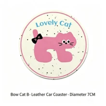 2pcs Multifunctional Car Cup Holder Coasters With Bowknot And Cat Design, Premium Car Interior Decor, Car Accessories - A - View 4