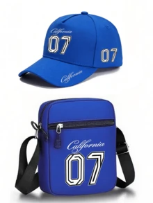 1件/2件「California 07」個性化數字圖案印花中性彎帽簷棒球帽與斜挎包，街頭時尚戶外運動棒球帽與包，可調節，送給自己或朋友的禮物 - 彩色 - 查看 8