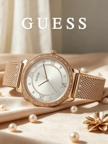 Guess Women's Elegant Mesh Band Watch Crystal Bezel Roman Numeral Dial For Wedding Guest Formal Gala Evening Party Romantic Anniversary Gift For Her - Rose Gold - View 6