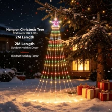 Lampu Hias Natal Air Terjun Warna-warni 2/3 Meter Gaya Puncak Bintang - 192 Lampu LED, Colokan USB, 8 Mode Kontrol, Cocok untuk Dekorasi Taman Natal Luar Ruangan, Lampu Hias Pohon Natal - MultiWarna - View 10