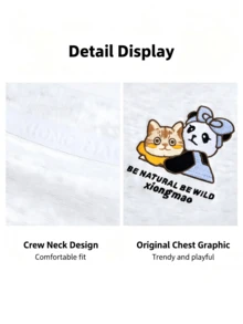 CAMEL CROWN Cotton-Feel Quick-Dry Short Sleeve T-Shirt, Crew Neck Breathable Casual Top, Unisex Cartoon Print Summer Tee - White Flower Grey - View 4