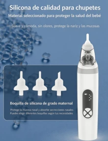 Aspirador nasal eléctrico, removedor de mucosidad nasal para bebés con carga USB, succión ajustable, función musical y 3 cabezales de succión de silicona. Imprescindible en cualquier hogar. - Blanco - Ver 2