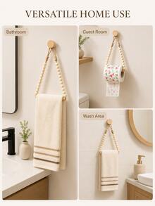 Creative Handmade Beaded Towel Rack; Drill-Free Bathroom Towel And Toilet Paper Holder; Toilet Paper Holder; Jute Rope Toilet Paper Holder; Creative Drill-Free Rope-Style Hanging Rack; Decorative Storage Rack For Guesthouses And Hotels. - Multicolor - View 6