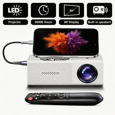 JEIN Mini Projector, Portable Video Projector, Home Theater Projector, Movie Projector. Supports Wired Screen Mirroring With Mobile Phones, Suitable For Home Viewing, Bedroom, Office Meetings, And Travel.Native 320X240P