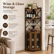 Wine Cabinet Freestanding With Storage, Home Bar Wine Rack For Red Wine, Kitchen & Dining Room Furniture, Living Room Liquor Display Organizer – Brown - Brown - View 2