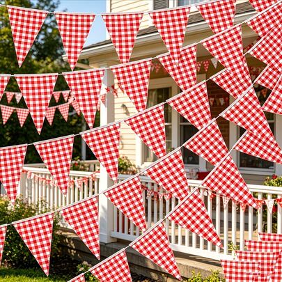 Bendera Segitiga Kotak-kotak Merah dan Putih, Garland Segitiga Kertas Gaya Pedesaan Rustik, Bendera Gantung Dekorasi Halaman Pesta Ulang Tahun Luar Ruangan, Tidak Membutuhkan Listrik, Perlengkapan Pesta, Cocok Untuk Latar Belakang Pesta, Latar Belakang Pernikahan, Dekorasi Natal, Dekorasi Gantung Liburan, Dekorasi Acara Piknik