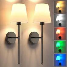 2 buah Lampu Dinding Bertenaga Baterai, Lampu Dinding Nirkabel Warna Emas dengan Kontrol Jarak Jauh, 9 Mode Warna, Lampu Dinding Isi Ulang, Cocok untuk Kamar Tidur dan Ruang Tamu - A - View 12