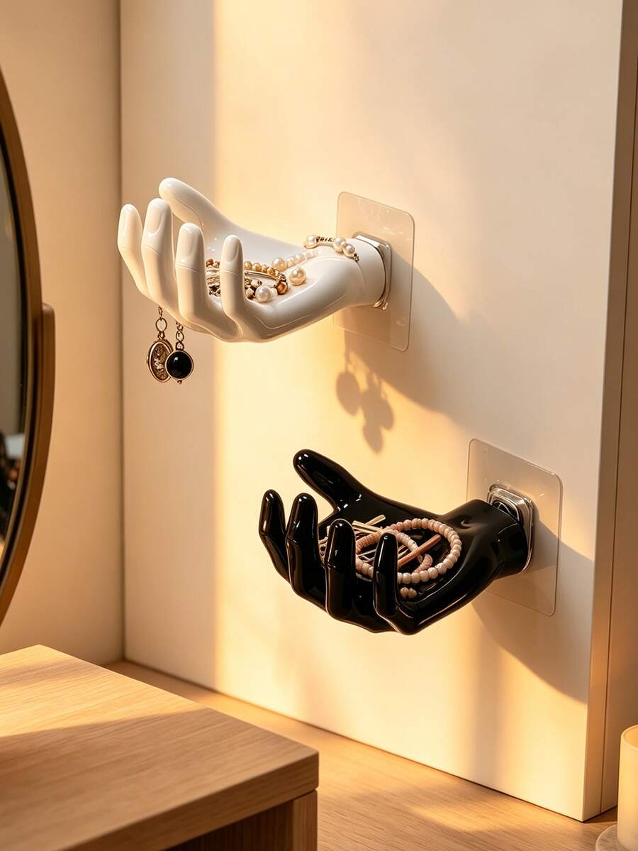1pc Hand-Shaped Wall-Mounted Jewelry Storage Rack, Creative Palm Design Soap Dish, Suitable For Bathroom, Bedroom, Vanity