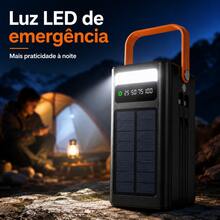 Power Bank Portátil 50000mAh Solar com Carga Rápida Turbo, Bateria Externa com Tela Digital de Carga, Design Resistente e Compacto, Ideal para Viagens, Camping e Emergências Energéticas ao Ar Livre - Preto - Visão 3