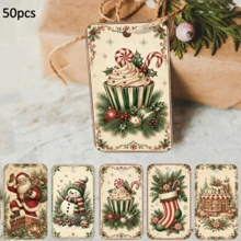 50 buah Label Hadiah Natal Vintage dengan Tali Rami - Label Hadiah Kertas Liburan dengan Desain Manusia Salju, Santa, Permen Tongkat & Kaos Kaki Natal - Label Gantung Meriah untuk Hadiah Natal, Pembungkus Hadiah & Dekorasi Suvenir Pesta - MultiWarna - View 4