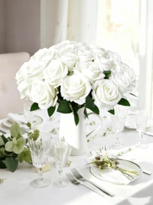 1/10/20/30pcs White Artificial Roses,Silk Velvet Texture Fake Flower Bouquet,For Valentine's Day,Wedding Centerpiece,Table,Room Decor,Fall Decor,Home Decor,Bathroom Decor,Wall Decor,Wedding,Bedroom Decor,Office,Living Room Decor,Faux Flowers - White - View 3