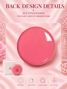 3CE Sanxi Jade Portable Cushion Mirror Comb, 8cm Diameter, 2-In-1 Mirror And Comb With Soft Cushion Bristles, Perfect For Touch-Ups And Hair Styling On The Go, Ideal For Personal Use Or As A Gift - Hot Pink - View 8