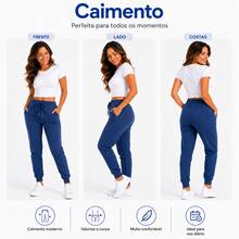 Thick Cotton Jogger Sweatpants With Pockets, Comfortable Style, Elastic Waistband. - 藏蓝色 - 查看 4