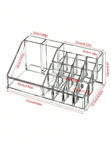 1 pieza Caja de almacenamiento de acrílico transparente con 16 compartimientos, organizador de cosméticos, soporte para exhibir maquillaje, disponible en 4 tamaños, para colecciones de vacaciones en la playa, baño, dormitorio, gran capacidad - transparente - Ver 13