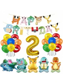 bandai Classic Birthday Decor Pack, Character Happy Birthday Flag Banner, Gold Number Balloon, Squad Standing Balloons For Anime Fans Holiday Party Backdrop Layout Decor - As Shown In the Figure - View 11