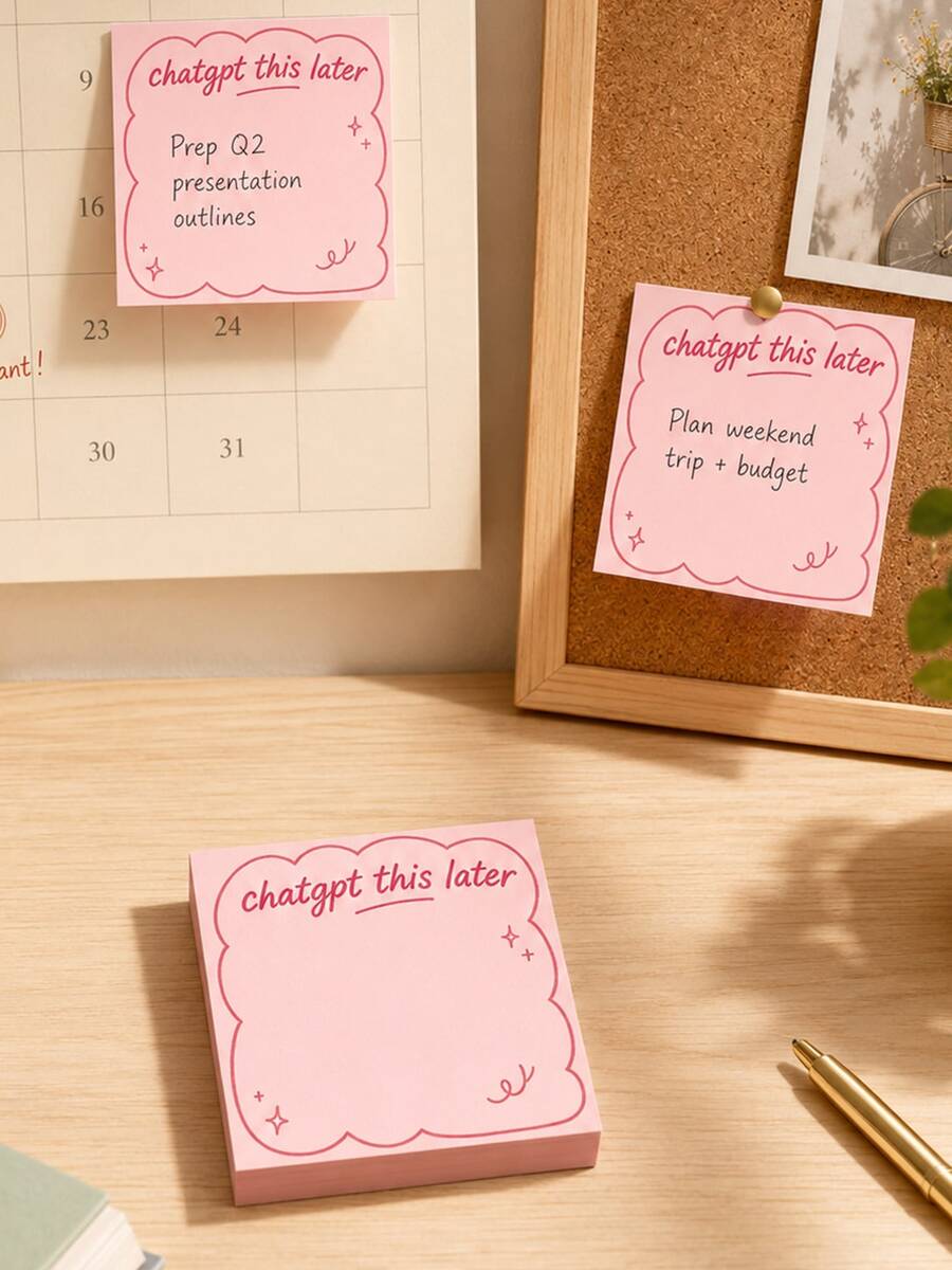 OBOVAY 3/1pc Pink Fun "Talk Later" Sticky Notes, Suitable For Tech Office, AI Theme Notebook With Pink Curved Edge And Label System, 50 Sheets Per Book, Sticky Notes, Memo Pads, Colored Sticky Notes, Transparent Sticky Notes, Tear-Off Sticky Notes, Self-Adhesive Sticky Notes, Index Tabs, Label Stickers, Divider Tabs, Bookmark Stickers, Memo Pads, Message Notes, Reminder Notes, Planning Notes