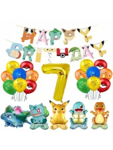 bandai Classic Birthday Decor Pack, Character Happy Birthday Flag Banner, Gold Number Balloon, Squad Standing Balloons For Anime Fans Holiday Party Backdrop Layout Decor - As Shown In the Figure - View 17