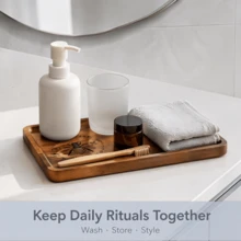 1/2/3 Rectangular Tray - Featuring A Creative Laser-Engraved Bee Pattern, This Washbasin Tray, Bathroom Tray, Perfume Tray, Bathroom Countertop Storage Box, Rectangular Bathroom/Washbasin Storage Rack With Polished Wood Grain, Minimalist Solid Wood Tray, Decorative Tray, Bathroom Decoration, Bathroom Accessories. - Brown - View 3