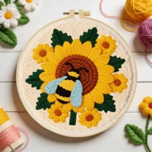DIY 初學者戳戳繡套裝,包含戳戳針、線材、說明書、刺繡圈及預印花卉圖案布料,適合居家裝飾與禮品,2D 平面印刷,20X20cm (7.87X7.87 英吋) - A - 查看 16