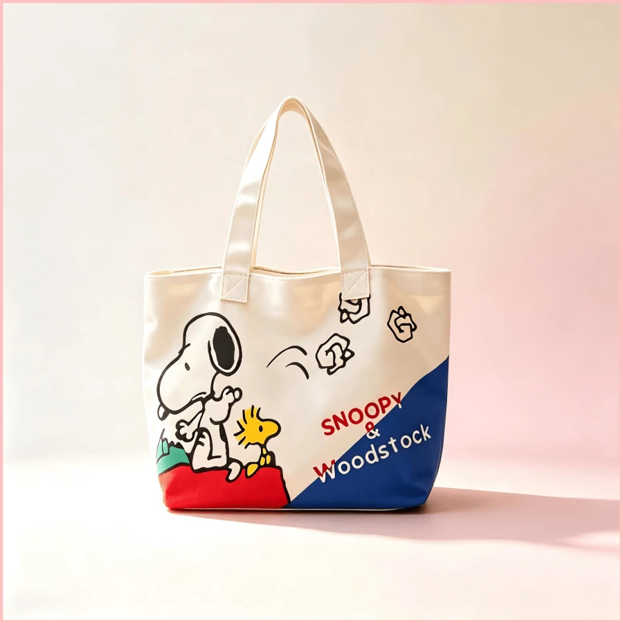 1pc Snoopy Cartoon Print Canvas Shoulder Bag, Cute Cartoon Women's Girls Handbag, Suitable For Daily Use, Simple, Holiday Gift, Birthday Gift, Back To School Gift - Multicolor - View 1