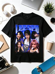 LE SSERAFIMs Blue Neon Multi-Member Collage Vintage Bootleg Black T-Shirt. - 黑色 - 查看 1