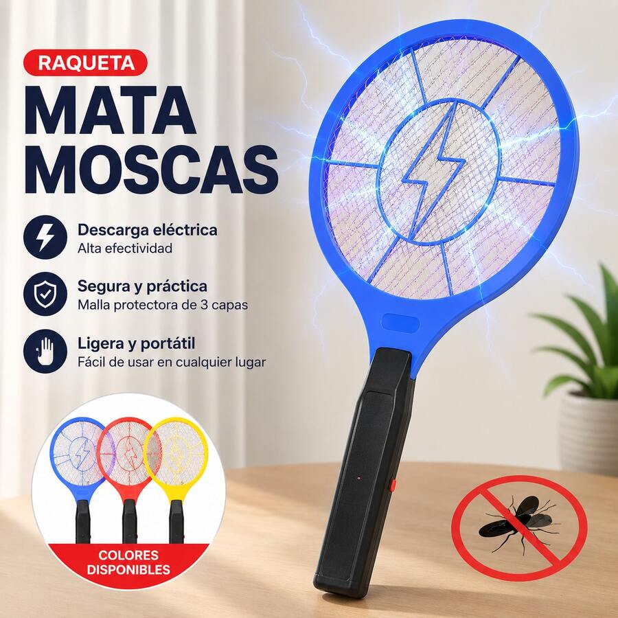 Raqueta Eléctrica Recargable Mata Moscas Y Mosquitos - Multicolor - Ver 1