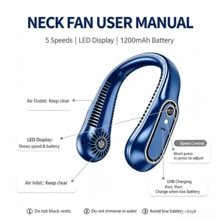 Ventilador de cuello recargable por USB, ventilador de cuello portátil de 5 velocidades con pantalla LED de batería y velocidad, batería recargable integrada de 1200mAh, tiempo de carga de 1-2 horas, tiempo de uso de 1-3 horas - Verde: indicador de nivel de batería. - Ver 4