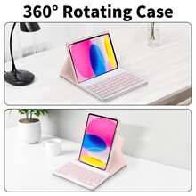 Casing Pelindung Keyboard yang Dapat Diputar 360°, Kompatibel dengan Galaxy Tab/Generasi ke-11, Keyboard Bluetooth Nirkabel yang Dapat Dilepas dan Slot Pena, Mendukung Penggunaan Vertikal/Horizontal, Warna Pink - View 2
