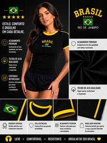 Women's Brazil Embroidered Baby Tee Shirt - negro - Ver 3