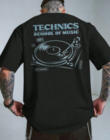 Men's Retro 80s Music Graphic T-Shirt - Vintage DJ Turntable & Vinyl Record Design With Technics School Of Music Lettering - Breathable Polyester Blen - 黑色2 - 查看 7