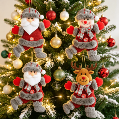 4pcs Creative Christmas Tree Doll Accessories Santa Claus Snowman Figures Holiday Mall Decoration Dancing Hanging Ornaments