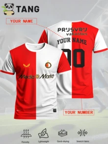 Feyenoord Home Jersey Men's Football Shirt & Customizable Name & Number & Round Neck Soft Lightweight Sports Top & Training, Daily, Gift Summer - Red and White - View 2