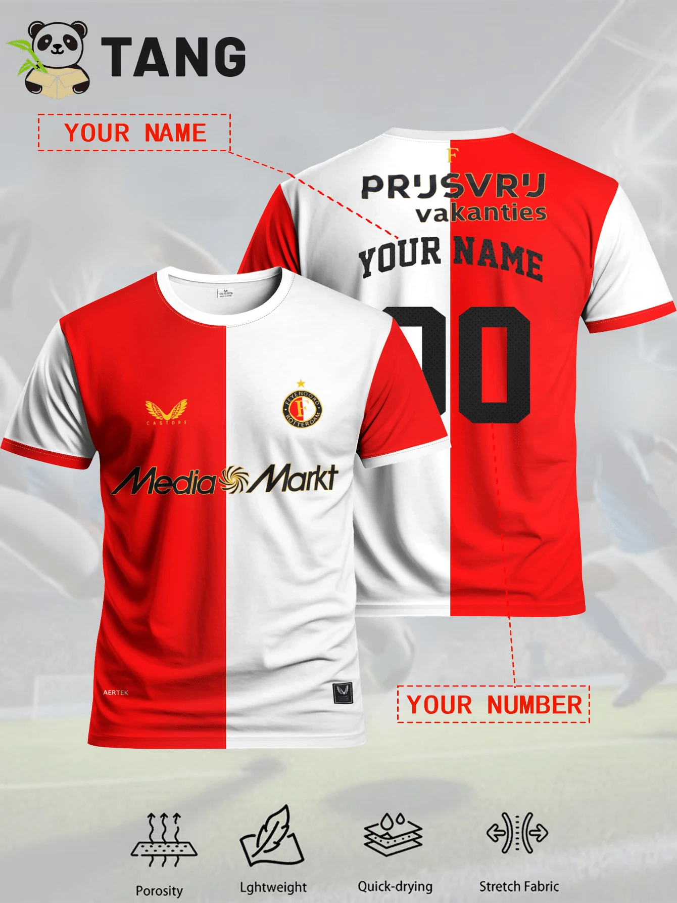 Feyenoord Home Jersey Men's Football Shirt & Customizable Name & Number & Round Neck Soft Lightweight Sports Top & Training, Daily, Gift Summer