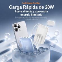 Batería Portátil Para Celular de 20000mAh, Power bank con diseño en color sólido, Pila Portátil Mini con 4 Cables Incluidos, Carga 5 Dispositivos a la Vez con Carga Súper Rápida 20W. Incluye 2 Luces LED - blanco - Ver 2