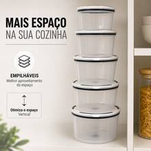 Kit 5 Potes Herméticos Plástico Transparente Tampa Branca Para Mantimentos Cozinha Jogo 5 Potes Para Mantimentos Herméticos Transparente Despensa Organizada Cozinha Casa Kit Potes Plásticos Empilháveis Com Tampa Hermética Para Grãos Cereais E Farinhas Casa - Visão 6