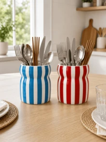 1 buah Tempat Penyimpanan Peralatan Makan Garis Vertikal Warna-warni, Organizer Serbaguna untuk Meja Dapur untuk Peralatan Makan, Sumpit, dan Peralatan Masak, Hadiah Pindah Rumah - MultiWarna - View 7