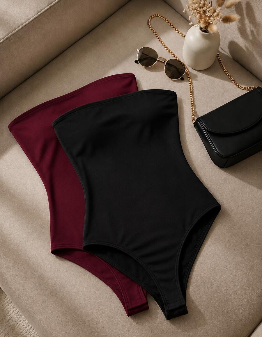 Women Bodysuits - 黑與酒 - 查看 1