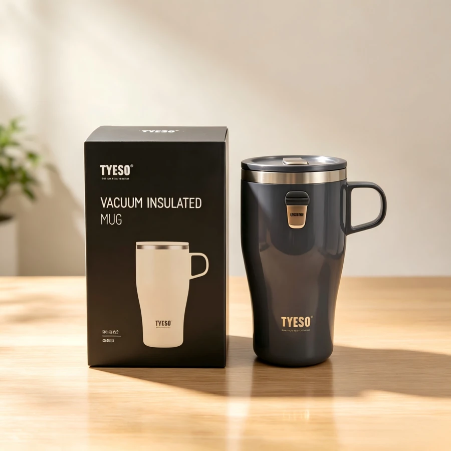 Tyeso 400ML Portable Stainless Steel Insulated Coffee Mug With Handle And Coffee Sticker, Suitable For Hot And Cold Drinks, Car Travel Water Cup, Office, Home, Outdoor Use - Multicolor - View 1