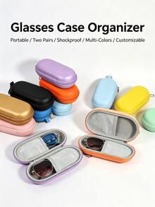 Estuche de gafas de diseño minimalista colorido tipo macaron de PU con carcasa dura ovalada, cremallera y mosquetón metálico, ligero, caja de almacenamiento de gafas de moda, apto para gafas de lectura, mujeres, hombres, niños, bolso, mochila, viaje, escuela, oficina, regalo de cumpleaños - Multicolor - Ver 9