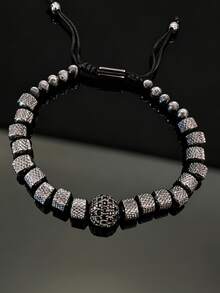 1pc Luxury Stainless Steel Micro-Inlaid Zirconia Ball Decor Braided Rope Bracelet, Suitable For Daily Wear, Can Be Given As A Gift To Boyfriend, Friend, Birthday Party (Bead Quantity Randomly Matched Combination) - Diamond Ball Bracelet - View 4