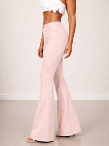 Women's High-Waisted Flare Pants, Lycra, Bootcut, Beige, Brown, Black, Carbon, White, Nude, Butt-Lifting, Comfortable, Versatile, Casual, Elegant, Country Style - 淺粉色 - 查看 2