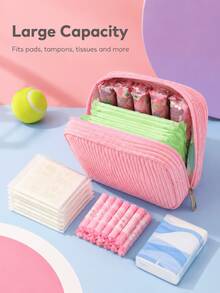 Sanitary Napkin Storage Bag Corduroy Multifunctional Portable Storage Pouch Makeup Lipstick Bag Large Capacity Can Store Sanitary Napkins, Cotton Swabs, Stationery, Coins, Pencils, Cash, Cosmetics - Multicolor - View 2