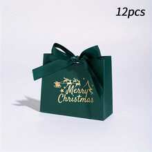 12入優雅聖誕禮品袋 深棕色 印有「Merry Christmas」字樣 節日禮品包裝 派對裝飾 可搭配紅、綠、金裝飾 個人或商業使用 精緻字體設計 金箔裝飾 (1/4/12入) - 彩色 - 查看 11