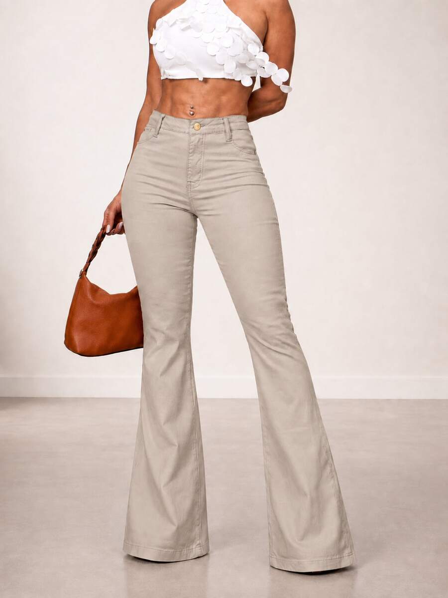 Light Gray Flare Pants High-Waisted Women's Lycra Bootcut Trousers Butt-Lifting Comfortable Versatile Casual Elegant Country - 淺灰色 - 查看 1