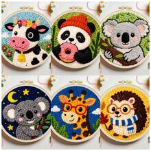 DIY Punching Needle Embroidery Set For Beginners, Including Punching Needles, Threads, Instructions, Embroidery Rings, And Pre Printed Pattern Fabrics, Cute Animals, Suitable For Home Decoration And Gifts, 2D Flat Printing,20X20cm (7.87X7.87 Inches) - A - View 2