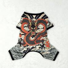 Dog Tattoo Pattern All-In-One Pet Bodysuit, Fully Elastic Anti-Shedding Pet Jumpsuit, Dragon & Chrysanthemum Print Plus Size For Doberman, All-Season Cat & Dog Outfit | Dog Tattoo Set, Elastic Pet Clothes 1pc - Black - View 9