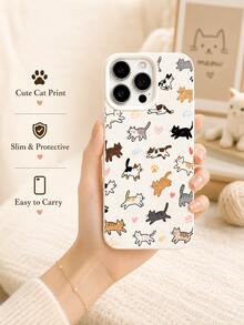 1 Buah Casing Ponsel Anak Kucing Lucu Kompatibel dengan iPhone 15 14 13 12 11 Pro Max, Dasar Bertekstur Krem, Gambar Berbagai Jenis Kucing, Jejak Kaki, Hati Merah Muda, Gambar Garis Sederhana, Kulit Berbutir Putih Krem, Bingkai Putih Krem, Casing Ponsel Tahan Guncangan - Krem - View 6