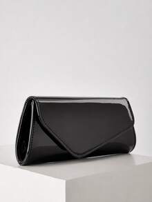 REMANLAND Women's Glossy Envelope Clutch Bag, Elegant Evening Handbag With Detachable Chain Strap For Wedding, Party, Prom & Formal Events, Sophisticated Style - Black - View 3