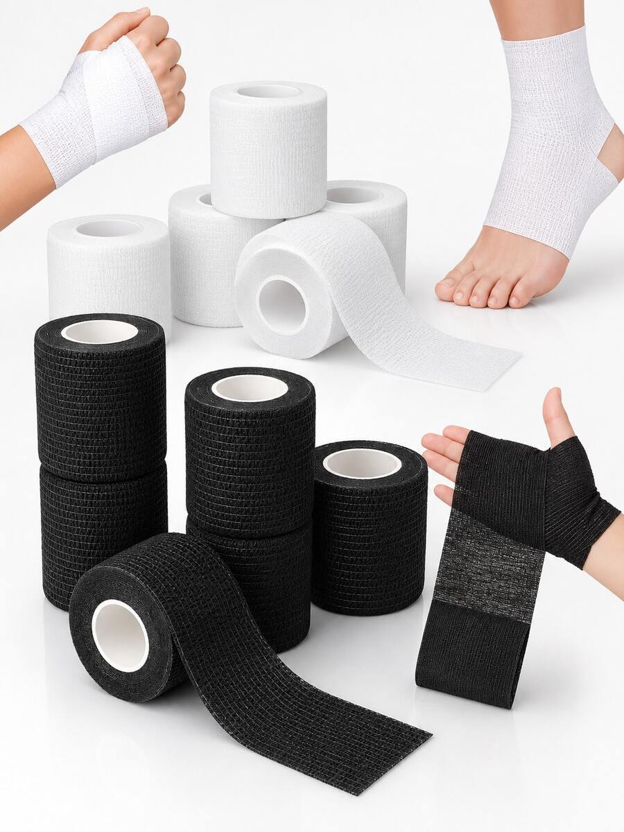 1/2/4/6/9 Rolls Elastic Bandage, Breathable Soft Non-Woven Fabric Bandage, Suitable For Football, Basketball, Fitness, Weightlifting, Boxing, Used For Wrist, Ankle, Finger And Other Joint Compression - Black - View 1